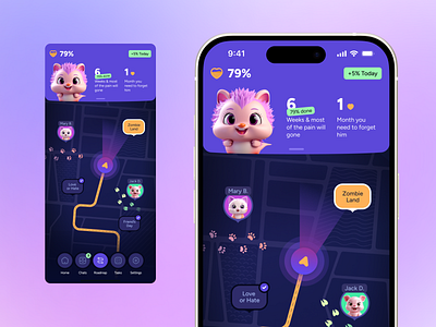 Playful Healing App Design – 3D Character & Gamified UI 3d design android app design character design creative app cute app dark ui design daily design inspiration emotional wellness figma gamified experience healing app interface design ios ios app mascot design mobile design product design ui ux