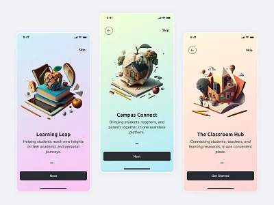 Educational App Onboarding 3d 3d illustration ai illustration branding color full onbording design education onbording graphic design learning app mobile app motion graphics onbording screen school application school illustration school onboarding ui