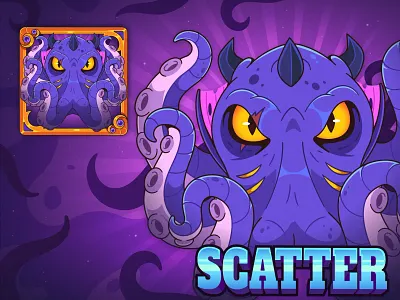 Countless Treasures: Slot Illustration adobe illustration art cartoon character illustration cut graphic design illustration kraken leviathan octopus pirate scatter slot slot art slot game super symbols treasure vector violet