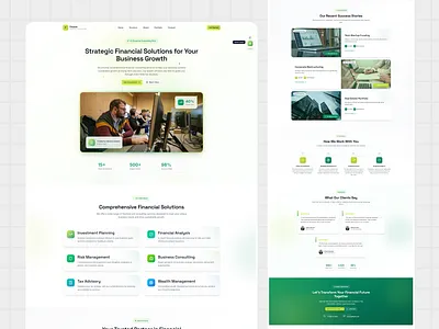 Finaxis – Premium Financial Consulting Landing Page UI Design b2b landing page template case study landing page consultation booking form conversion focused landing page figma finance template finance landing page design financial advisor website green theme website hero section ui design how it works section investment planning ui landing page design 2025 professional landing page responsive landing page figma risk management landing page services section ui social proof landing page testimonial carousel ui trust building landing page