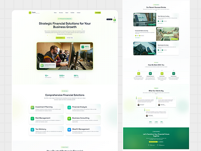 Finaxis – Premium Financial Consulting Landing Page UI Design b2b landing page template case study landing page consultation booking form conversion focused landing page figma finance template finance landing page design financial advisor website green theme website hero section ui design how it works section investment planning ui landing page design 2025 professional landing page responsive landing page figma risk management landing page services section ui social proof landing page testimonial carousel ui trust building landing page