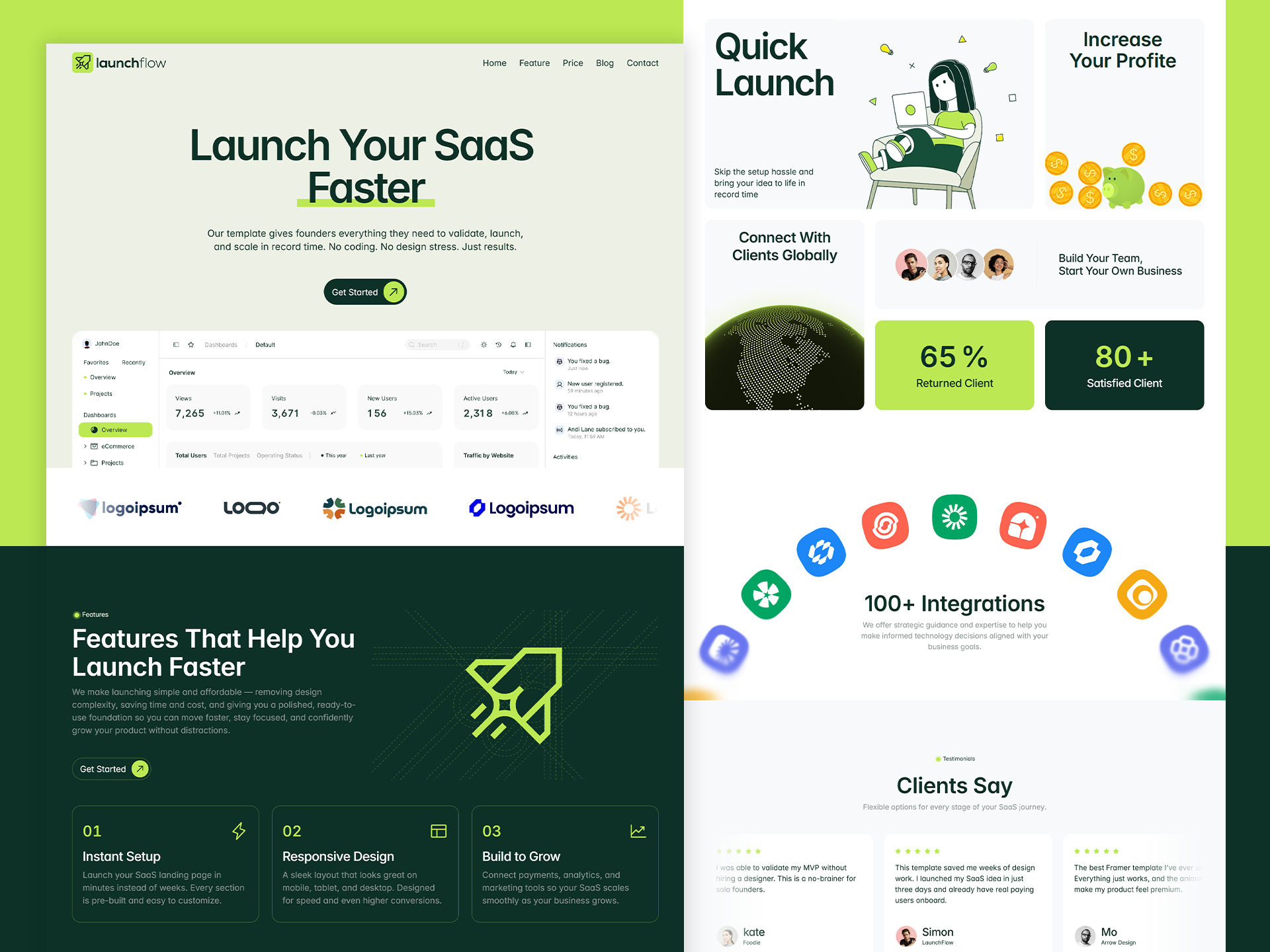 LaunchFlow Framer Landing Page 2d branding clean design framer framer website design graphic design illustration landing page design launchflow logo modern simple ui uiux user experience design webdesign
