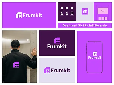 Frumkit Brand System – Unused Logo for Sell ai branding app design black icons bold icons branding creative direction design system icon set marketing automation minimal logo modular design resale ready saas identity startup branding tech identity ui ux web design