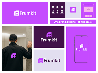 Frumkit Brand System – Unused Logo for Sell ai branding app design black icons bold icons branding creative direction design system icon set marketing automation minimal logo modular design resale ready saas identity startup branding tech identity ui ux web design