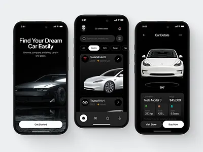 Car Shop Mobile App Exploration app browse clean dark design details fireart info modern order ui ux vehicle