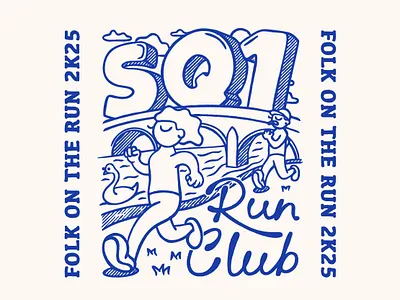 Folk On The Run cartoon cartoon character character illustration line art retro run club running vintage wimborne