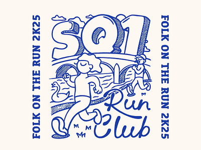 Folk On The Run cartoon cartoon character character illustration line art retro run club running vintage wimborne