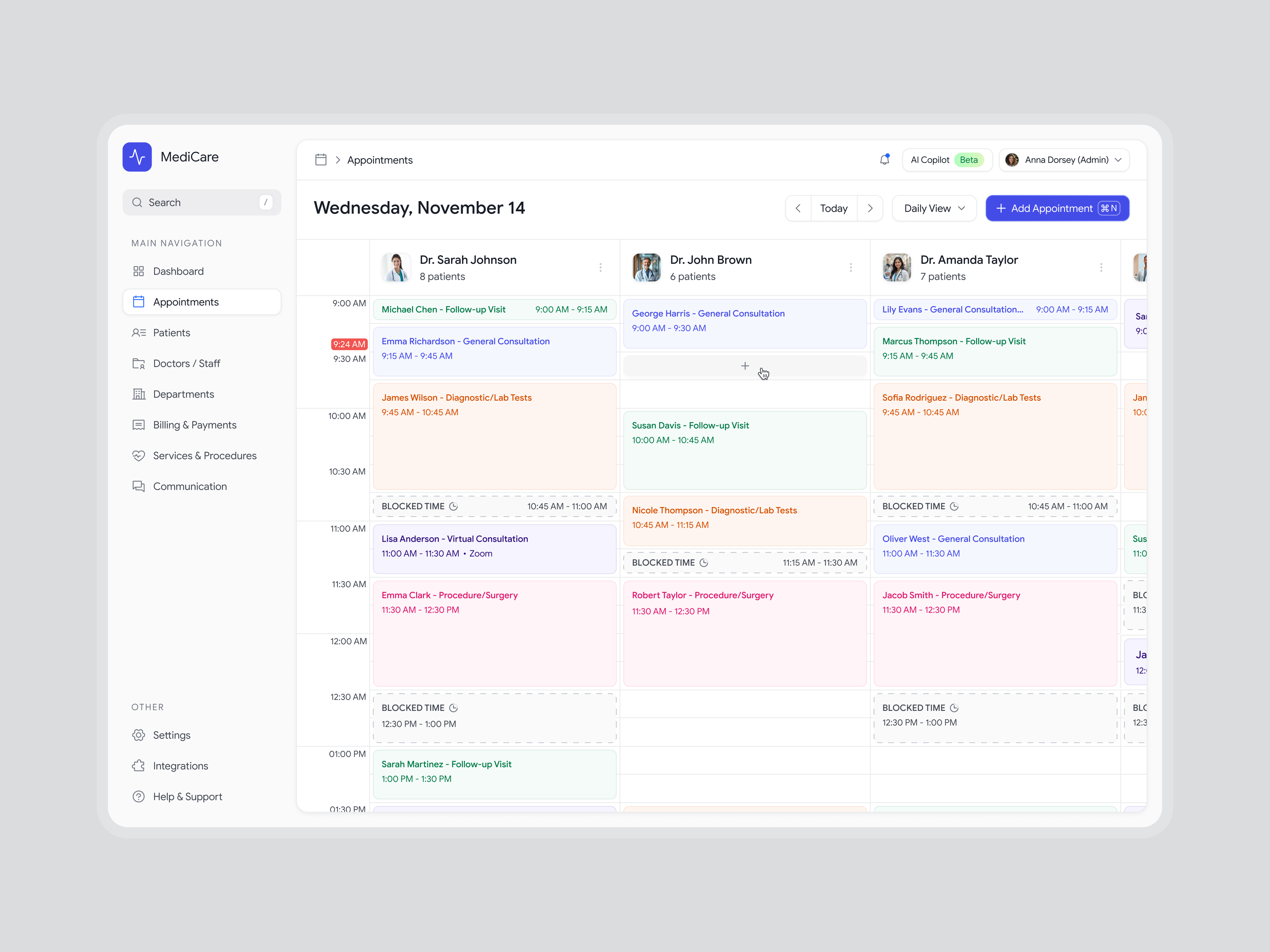 Example of Healthcare Dashboard for Clinic Management