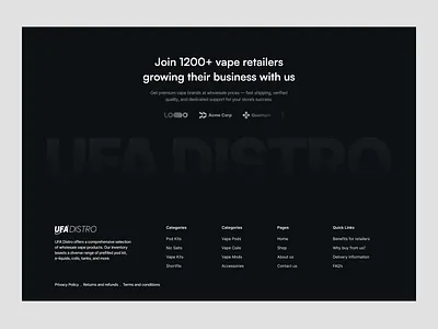 Footer - For UFA Distro dark footer dark footer design figma figma ui footer footer design footer ui modern footer simple footer simple ui ui ux web ui