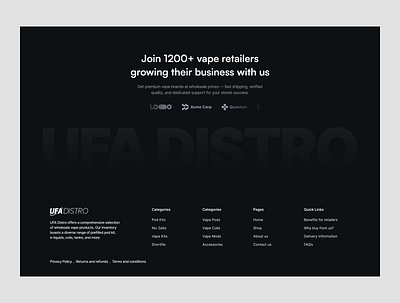 Footer - For UFA Distro dark footer dark footer design figma figma ui footer footer design footer ui modern footer simple footer simple ui ui ux web ui