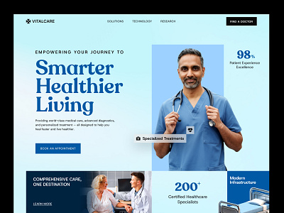 VitalCare - Medical Website| Header Exploration best design agency design doctor profile ui header health website healthcare healthcare ui design healthcare website hero section medical medical care medical website design medicare medicare website medicine seative ui uiux website