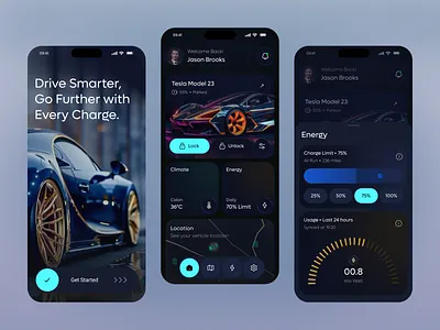 EV Mobile App android app app design car car app charge clean electric electric vehicle energy ev ios mobile app mobile app product design ui uiux uiux design vehicle