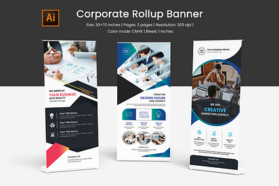 Corporate Roll-Up Banner banner branding business corporate display marketing print design promo rollup signage standee template vertical banner