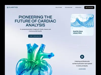 ClarityDx – Medical Diagnostic Website cardiacanalysis design header healthcare healthcare ui design healthcarewebsite hero section medical medical care medicalui medicare medicine minimal uidesign uxdesign website