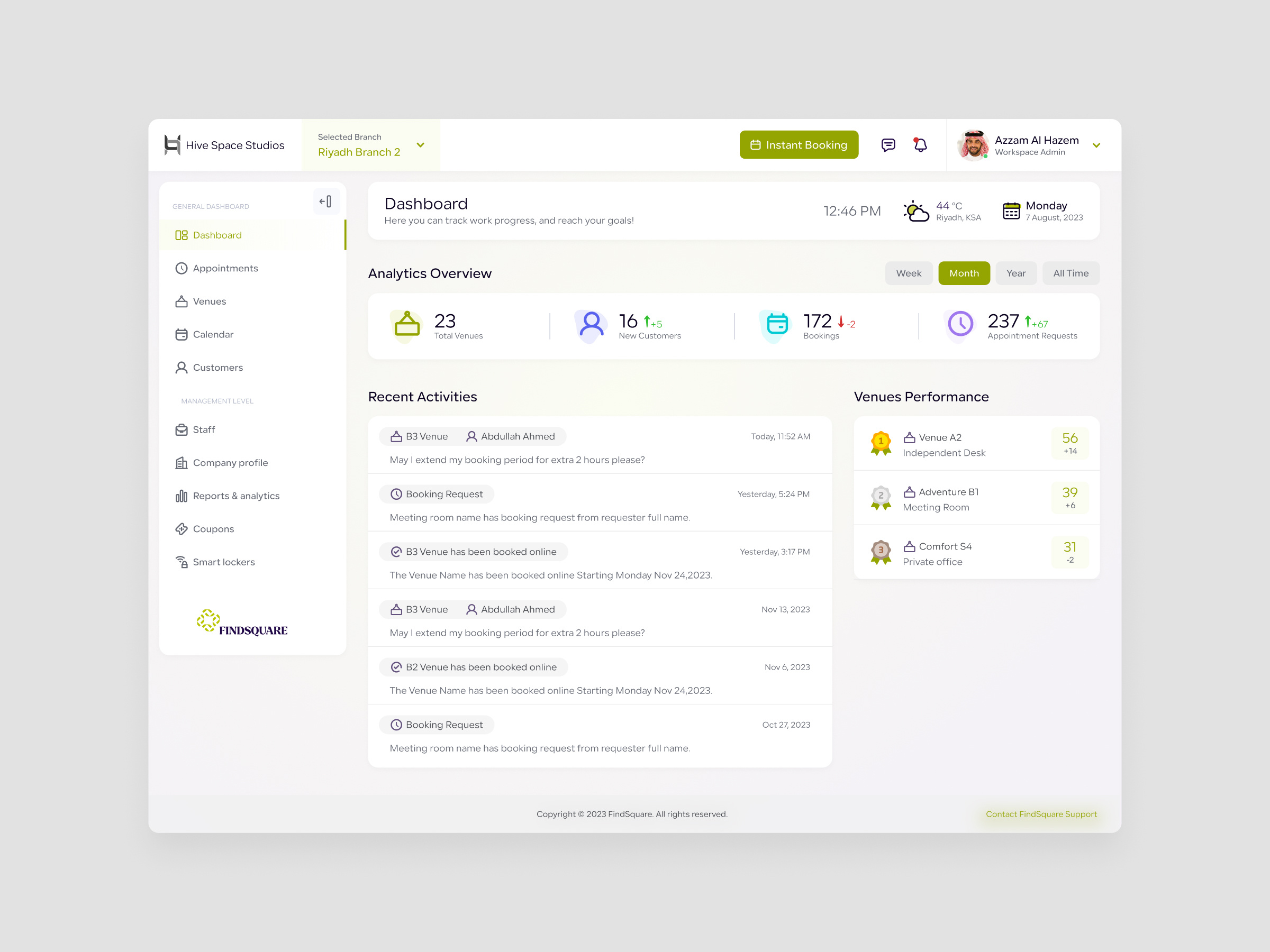 Find Square Management Dashboard 🤩 booking co working space dashboard ui ux