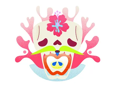 Fruity Death 2d apple art beverage drink food food illustration grain hibiskus illustration noise retro skull texture vectorart