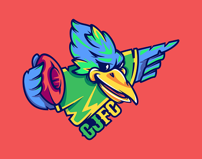 Bird Mascot Logo for CJ FC bird blue bird cartoonmascot character design football illustration mascot sportslogo team
