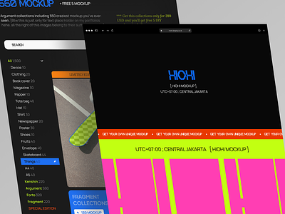 HIOHI - Mockup Store and Marketplace anti design app brutalism clean dark design landing landing page marketplace minimalism mockups mockups marketplace mockups store neo brutalism personal website retro store ui ux website