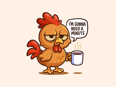 Thanks God its Monday🐓☕ animal branding character chicken coffee cute day doodle drink flat funny icon illustration logo meme monday sleepy stress tired working