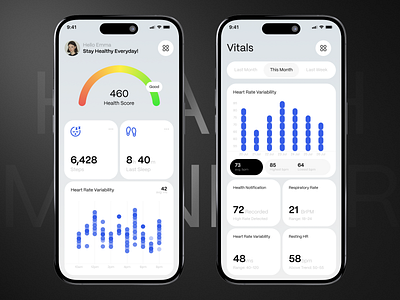 Health Monitor App app design branding dashboard design digital health fitness app health health app health monitor app healthcare healthtech medical app medtech mobile app mobile dashboard product product design tracker ui design wellness