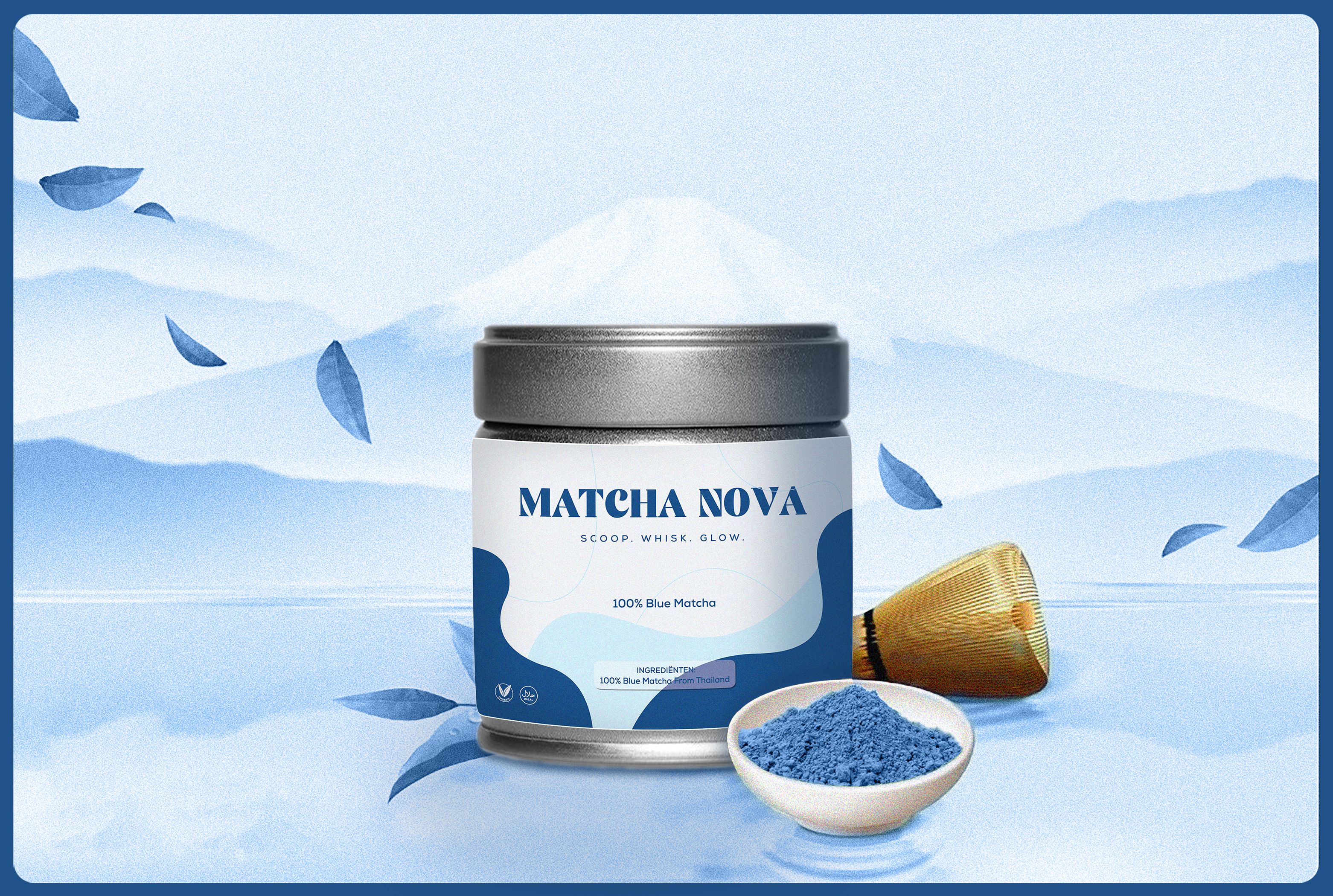 Matcha packaging | Blue matcha. blue matcha blue matcha tea branding graphic design label design matcha matcha box packaging matcha green packaging matcha label matcha packaging matcha powder matcha tea minimalist organic organic packaging packaging packaging design pouch packaging product packaging tea pouch
