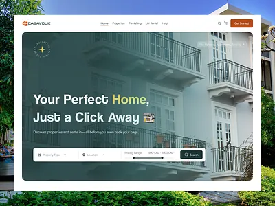 Casavolik Landing Page design furniture hero section landing page modern design real estate ui ux