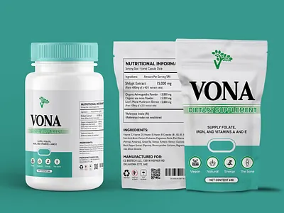 Vona Supplement Label & Pouch Packaging Design box graphic design package packaging design supplement label supplement pouch teblet