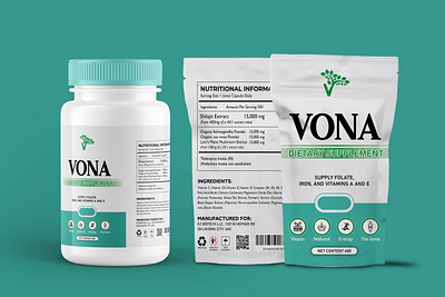 Vona Supplement Label & Pouch Packaging Design box graphic design package packaging design supplement label supplement pouch teblet