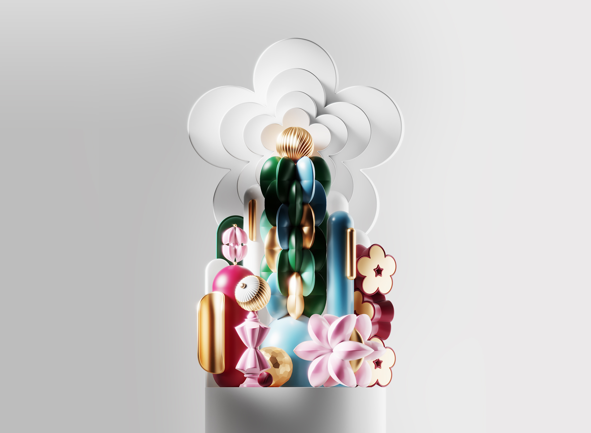 White Flowers 3d 3dart branding candy colorful design flower gold illustration light logo pink smooth sweet vibrant