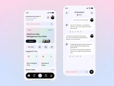 Idea Management Mobile app UI/UX ai app ai idea generate ai powerd app android app design appconcept artificial intelligence chatbot data science deep learning idea management app ios machine learning minimaldesign mobileappdesign neural network smart idea management tracker app ui ux user interface