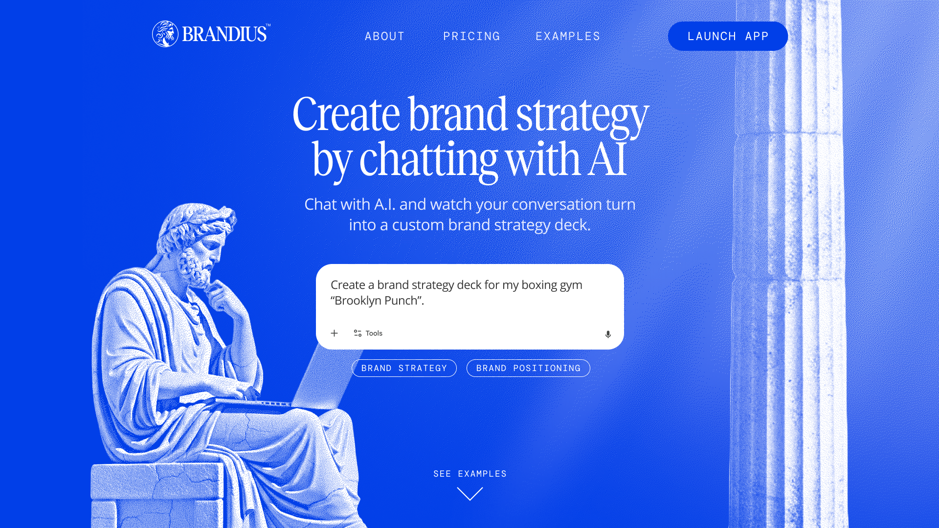Landing page for an AI Startup ai ai app ai startup ai website blue chat gpt dither greek landing page minimalist product simple tech thinker white