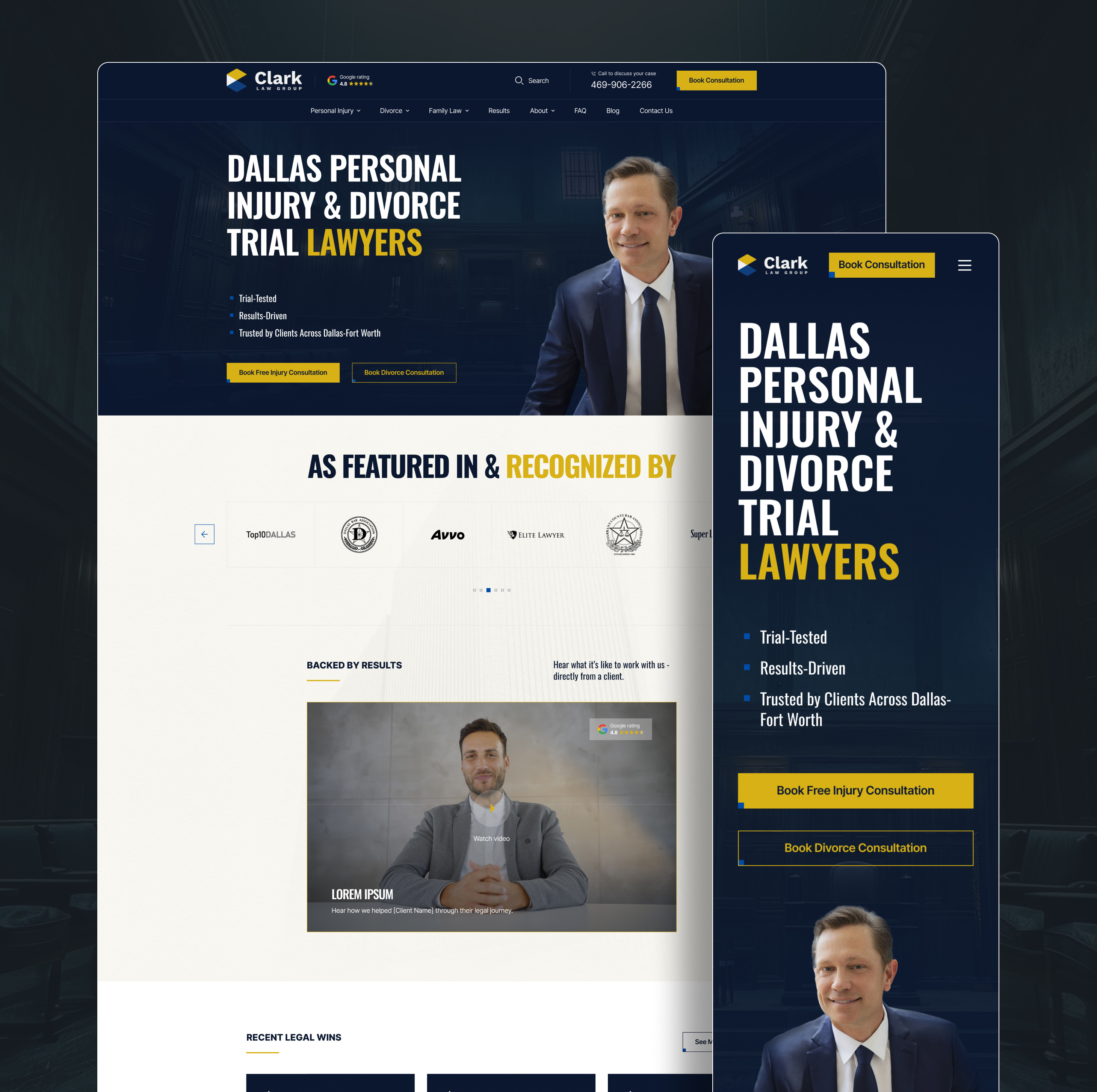 Clark Law Group Redesign branding clean layout conversion design digital transformation divorce attorney high performance website law firm website lead generation legal web design local seo modern law website personal injury lawyer professional web design responsive website seo optimization ui design ux ui design web development web strategy wordpress redesign