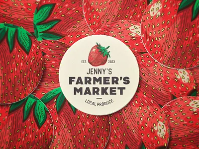 Farmer's Market - Strawberry Logo branding coaster farm farmer farmers market fresh fruit local logo logo design logotype market organic produce strawberries strawberry
