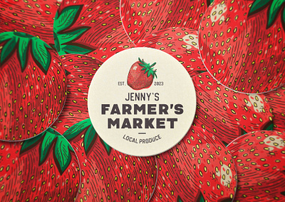 Farmer's Market - Strawberry Logo branding coaster farm farmer farmers market fresh fruit local logo logo design logotype market organic produce strawberries strawberry
