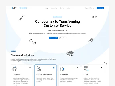 Discover industries ai atf b2b branches btb call center cta header landing menu navigation page saas sections service services ui ux web website