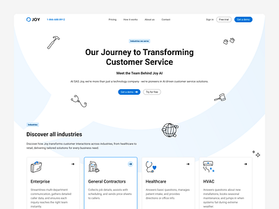 Discover industries ai atf b2b branches btb call center cta header landing menu navigation page saas sections service services ui ux web website