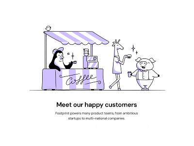 Animals standing up getting coffee animals branding character coffee design editorial illustration ui ui illustration