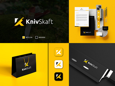 K Kniv Branding Design – Modern Knife Company Logo black and yellow brand brand logo branding custom logo graphic design k k kniv kk kniv logo minimal logo monogram vector