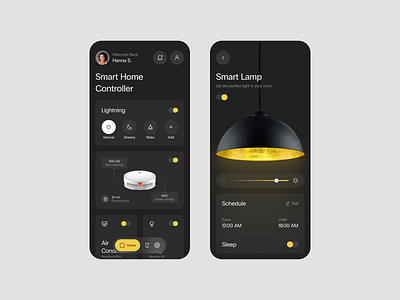 ✨ Smart Home Controller — Dark UI Exploration cleanui dailyui darkmode dashboard designinspiration dribbblers figma iot mobileapp mobileui smarthome smartlamp ui ux