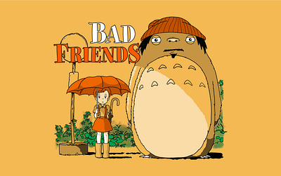 Bad Friends Podcast apparel bad friends branding crumby crumby creative hand drawn illustration miyazaki podcast screen print t shirt totoro vector art