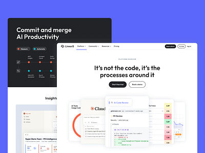 LinearB platform overview updates branding code design development engineering graphic design overview platform platform overview productivity ui web design website