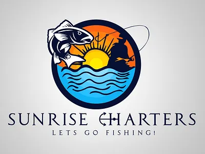 Sunrise Charters Logo adventure badge boat brandidentity branding charter fish fishing graphicdesign logo logodesign nautical outdoors sunrise vector