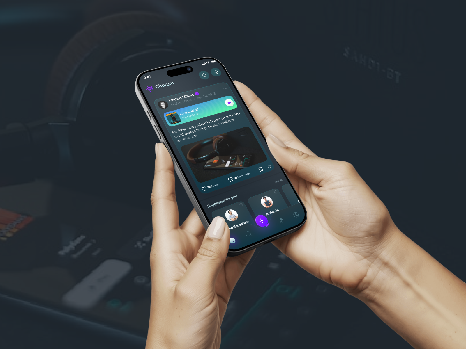 Chorum – A Modern Music and Podcast Streaming App UI app design best ui design darkmodedesign design trends digital product healthcaredesign ibrahimuix interactiondesign mobile app design modern design music app design podcast app design spotify app design twitter related app design uidesign uiux designer ux design visual designer