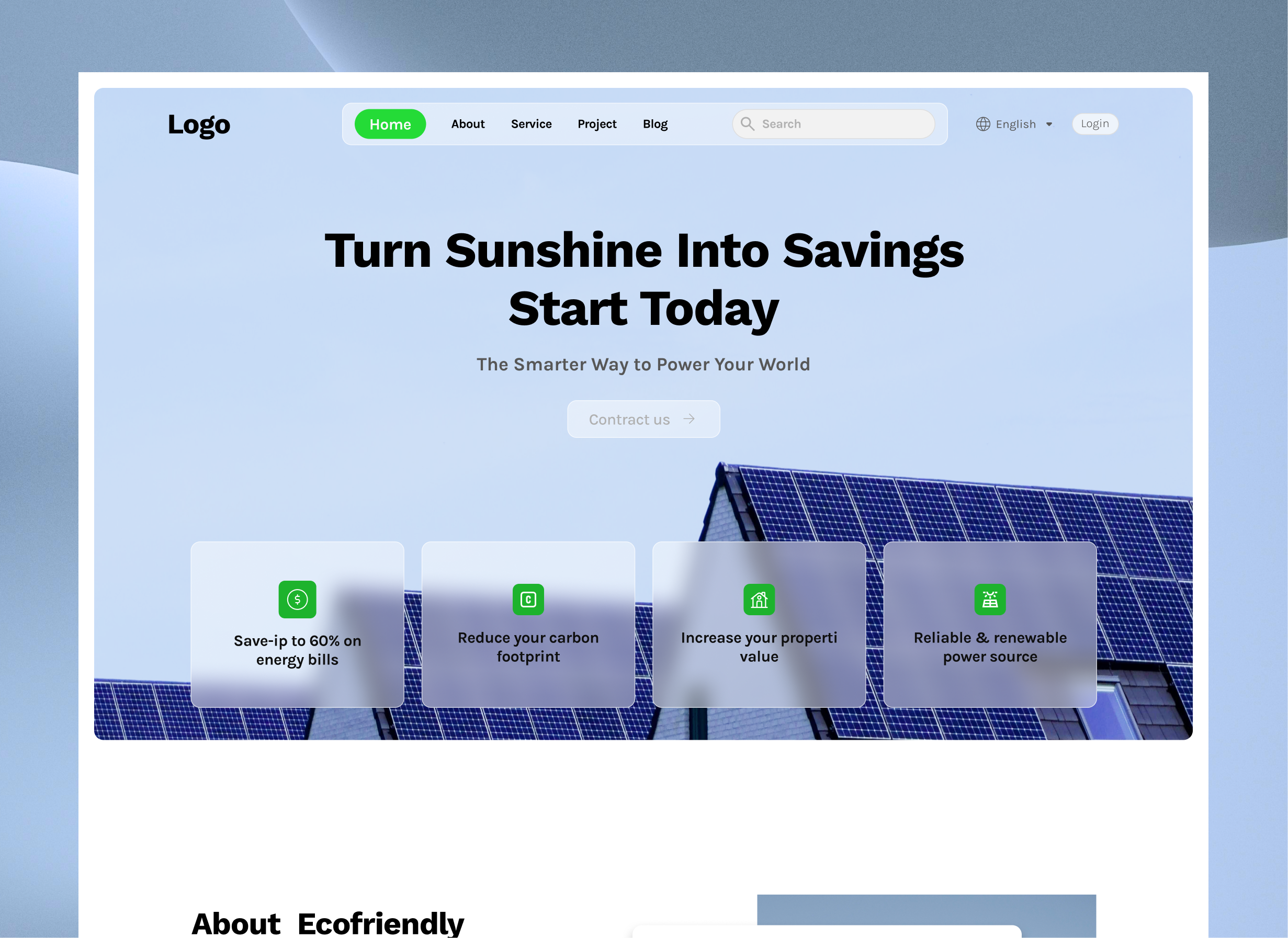 Modern Solar Energy Landing Page Design clean energy climate change creative design eco friendly energy company figma design green energy landing page minimal design modern design responsive design solar energy sustainable design ui concept ui design user experience ux design web interface web ui website design