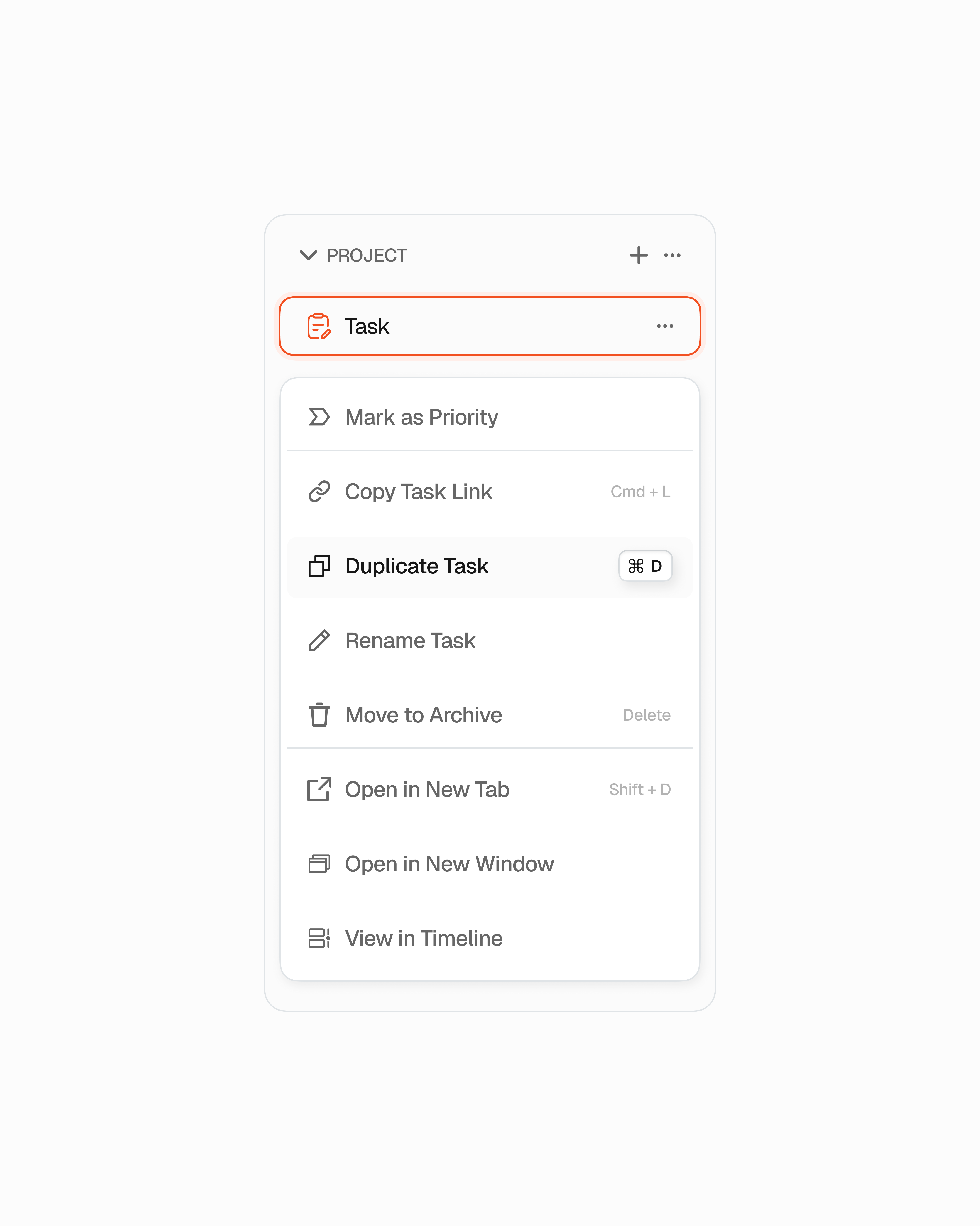 Task Context Menu ai clean context dropdown graphic design menu minimal productdesign sharp startup task modal tech ui uidesign ux uxdesign yc