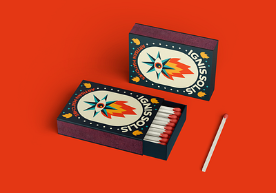 IGNIS SOLIS MATCHES PACKAGING bold box box design illustration matchbox matches modern packaging packaging design playful retro vintage