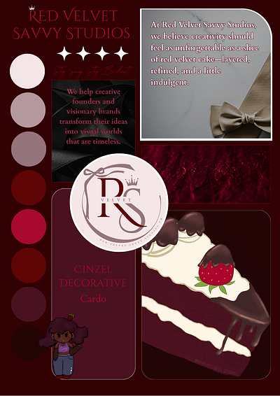 ✦Red Velvet Savvy Studios Brand Board✦ bold brand board branddesign branding classy clean design graphic design illustration luxury red