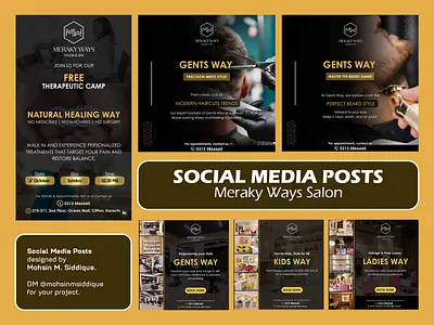 Social Media Posts for Meraky Ways Salon & Spa barbershop social media beauty industry beauty salon designs creative designs digital branding digital marketing salon spa social media social media posts