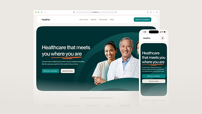 Healthio — Telehealth Landing Page Design calm ui healthtech landing page medical saas startup telehealth telemedicine trustworthy design ui design uxui visual design website wellness