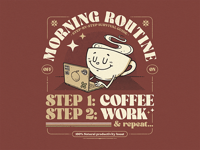 Morning Routine cartoon design illustration retro cartoon t shirt tee vector